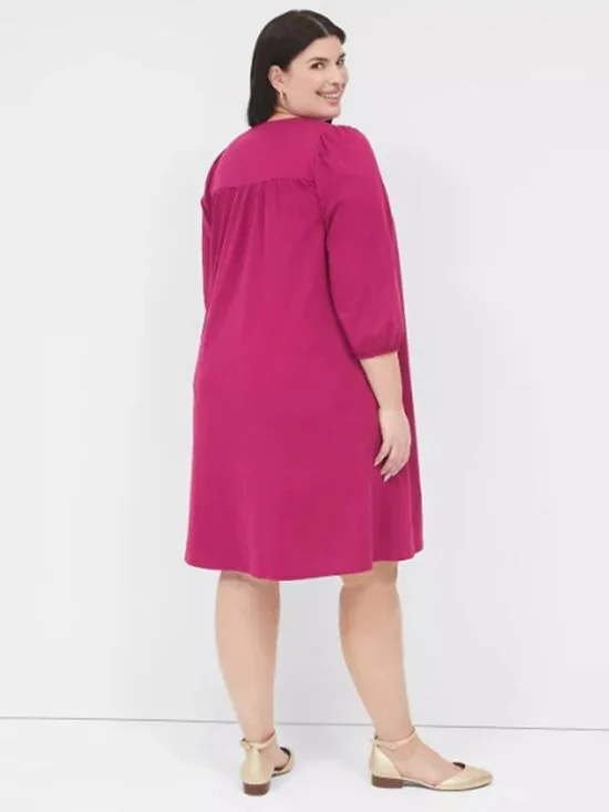 LANE BRYANT UEC Sz 18/20 Berry Red 3/4-Sleeve Eyelet-Detail Cotton Swing Dress - Picture 2 of 3